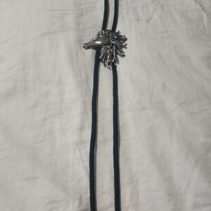 Silver Horse Head Bolo Tie with Black Cord